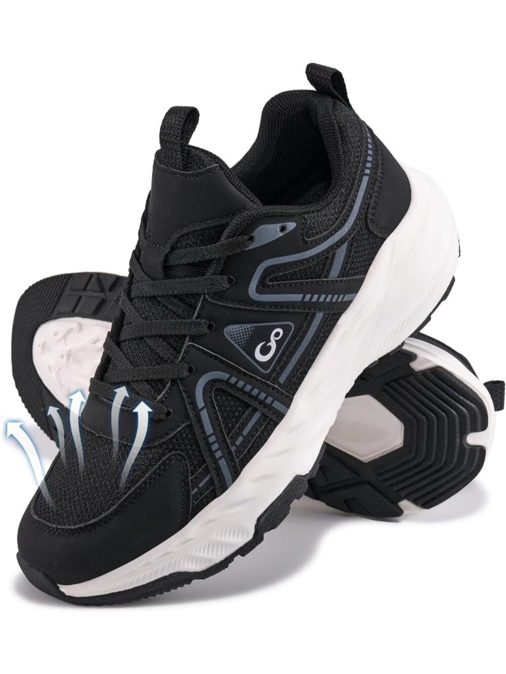 Women's Black Rubber Lightweight Walking Shoes Non Slip Cushioned Work Sneakers